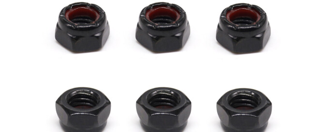 Skateboard Accessories Axle Nuts BESPEED Steel Black Hexagon Red Nylon Insert Lock Nuts Eco-Friendly Black Zinc Plating